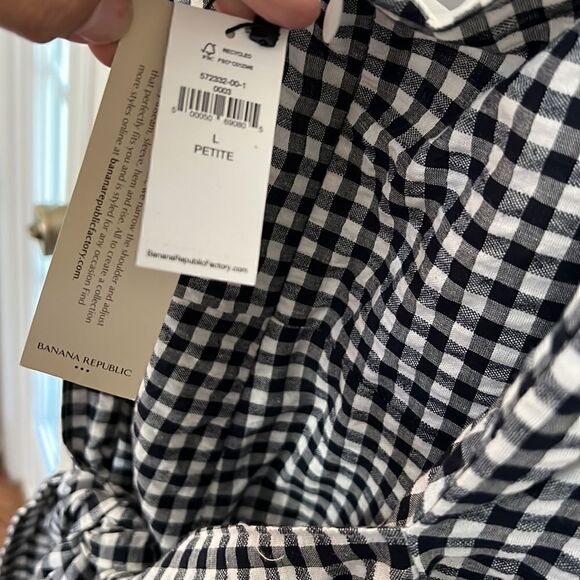 Banana republic women’s petite large black & white checked Wide leg Romper NWT - Picture 13 of 14